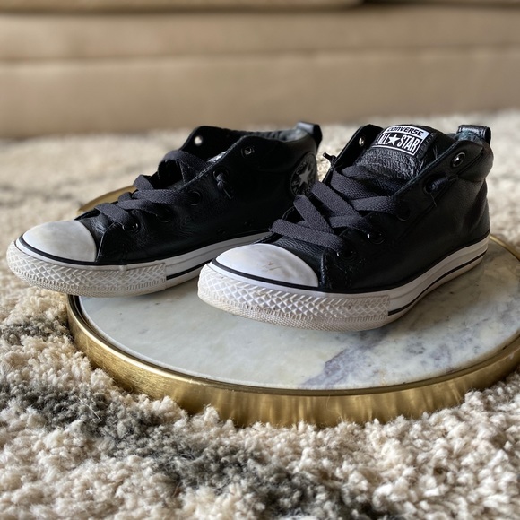 Converse black leather and white high tops 6.5-7 - Picture 5 of 6